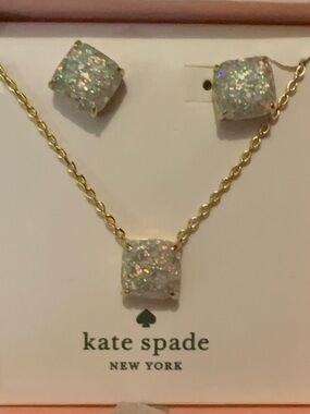 Kate Spade Gold-Chain White Druzy Necklace & Earrings Set